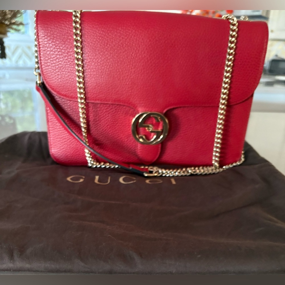 Gucci Red Crossbody Bag with Gold Chain